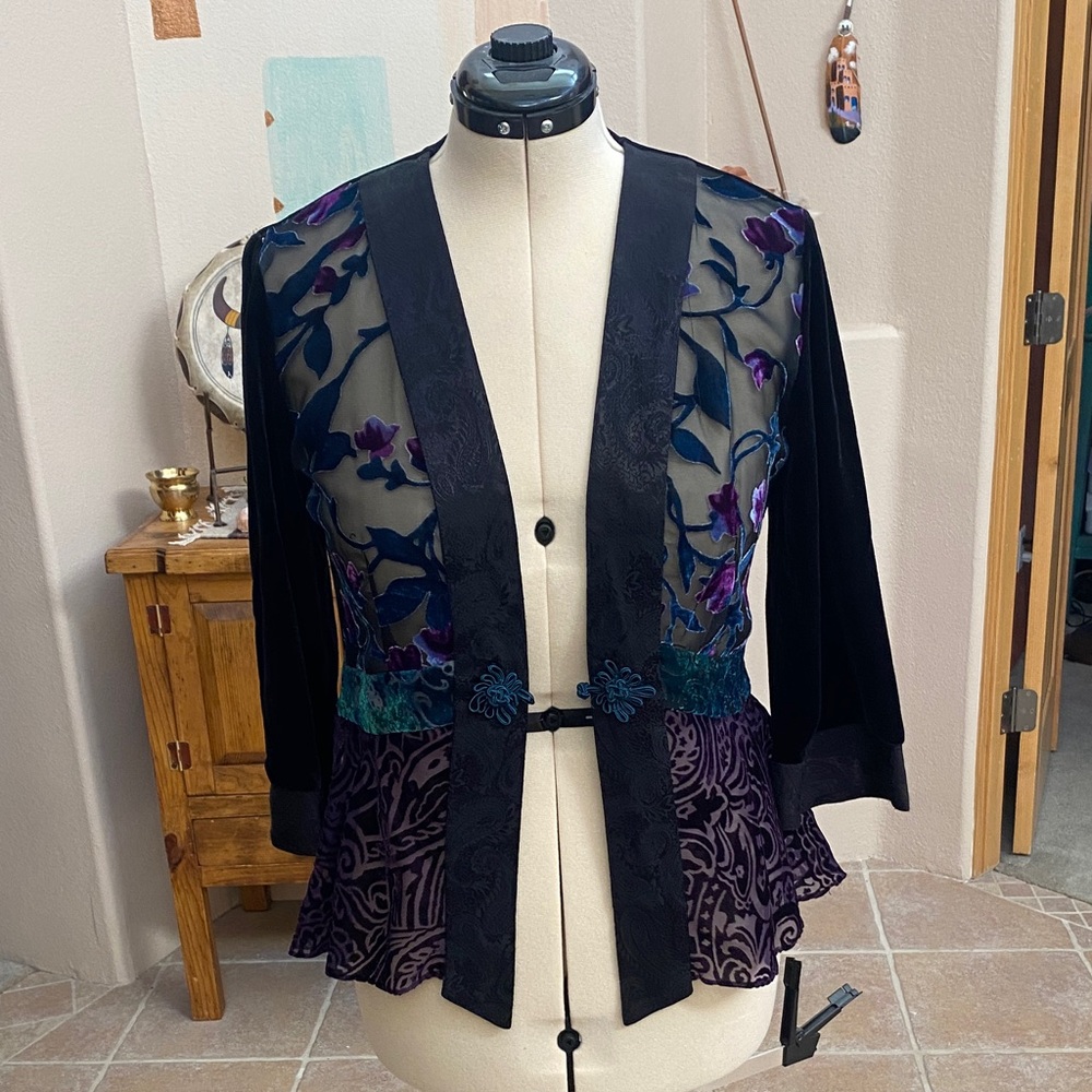 Coldwater Creek Black and Purple Floral Jacket